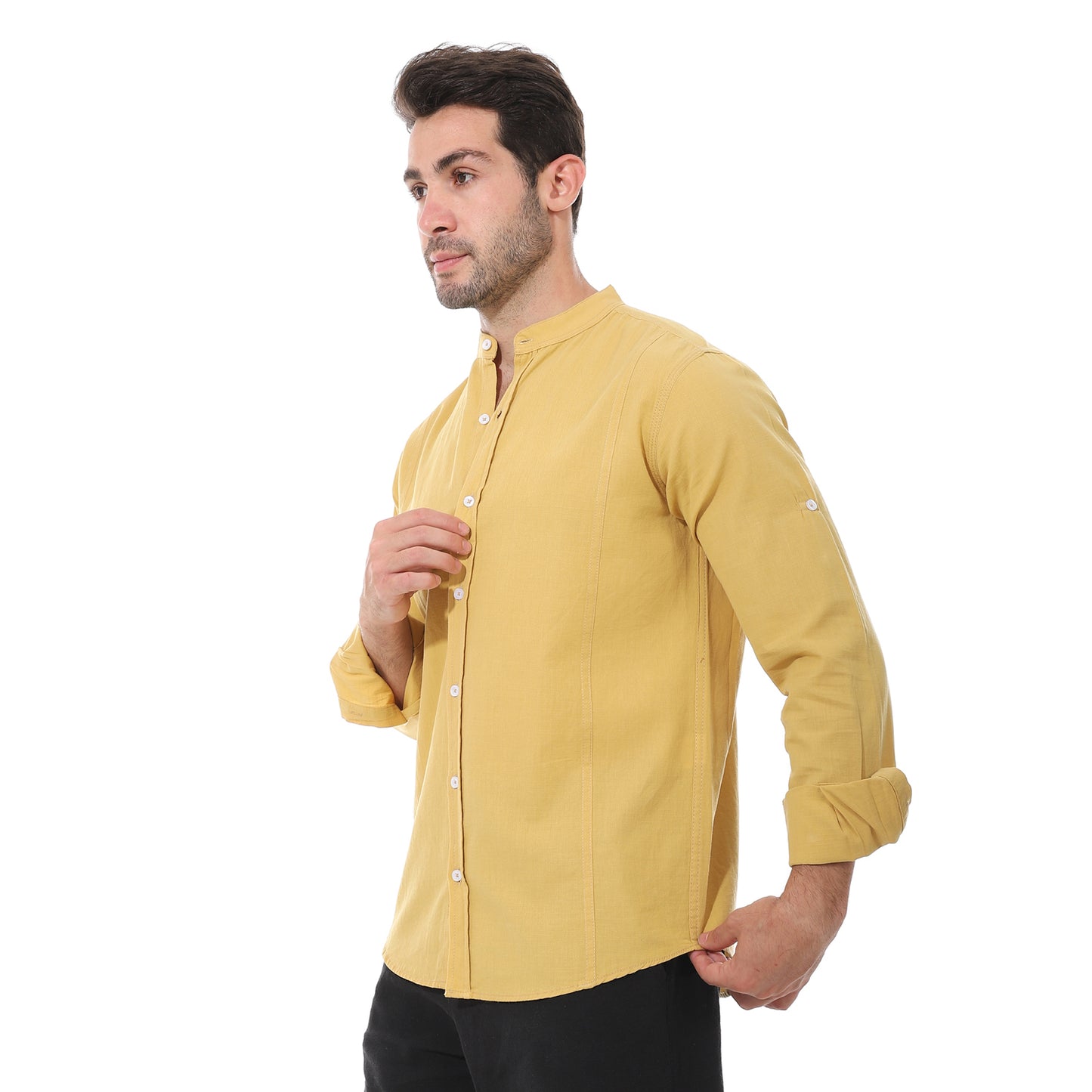 Mustard Brand Collar Cotton Plain Shirt - 2bstylish