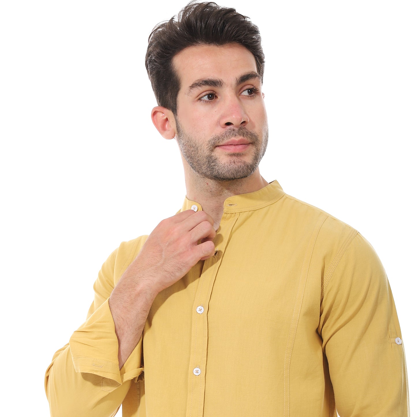 Mustard Brand Collar Cotton Plain Shirt - 2bstylish
