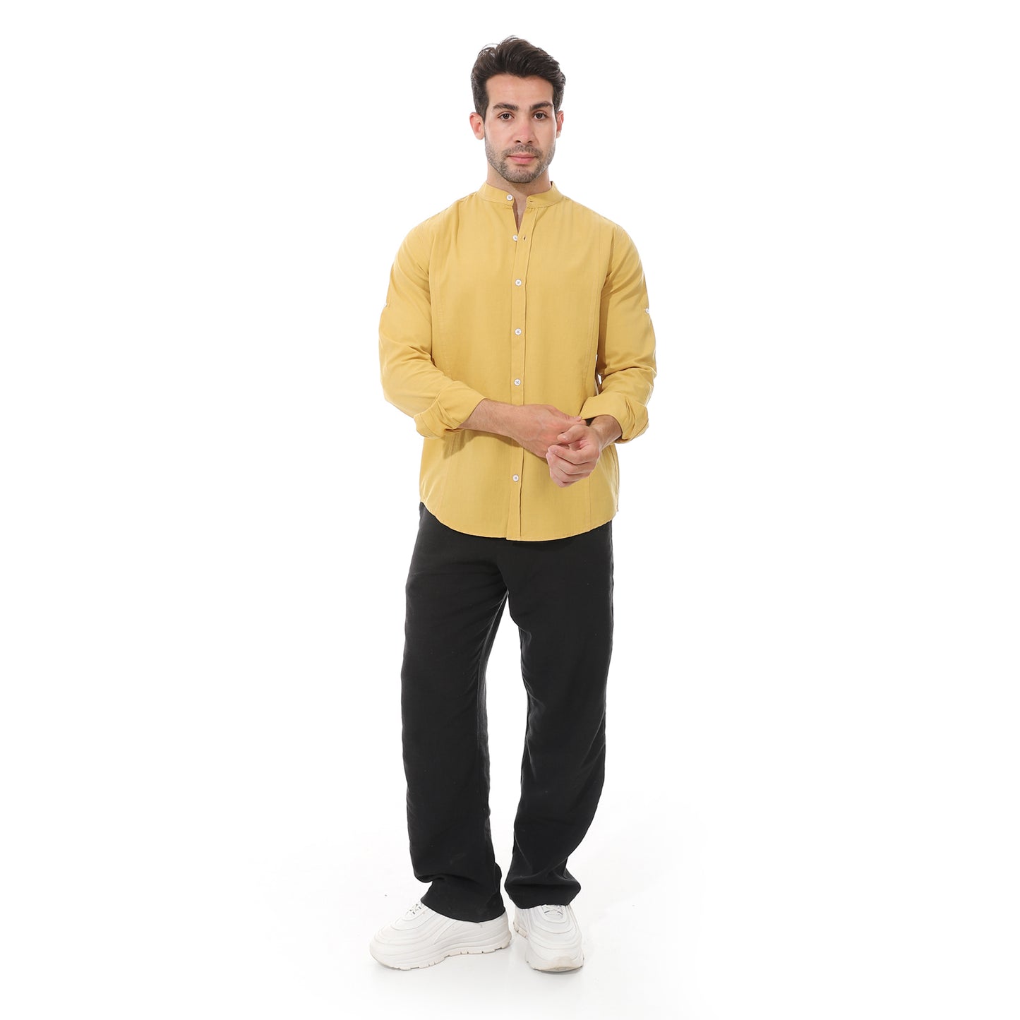Mustard Brand Collar Cotton Plain Shirt - 2bstylish