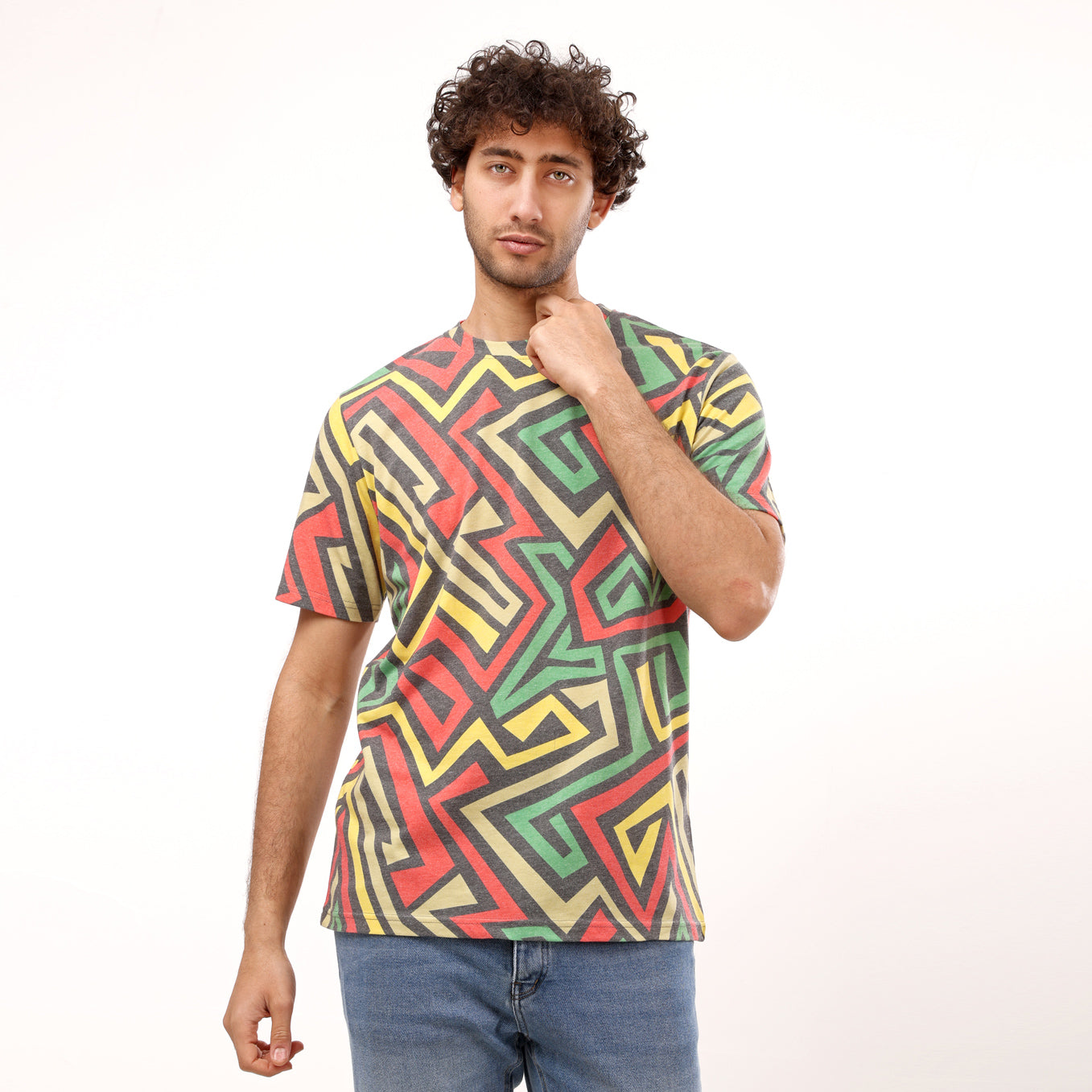 Colorful ZigZagged Shaped Half Sleeves T-Shirt - 2bstylish