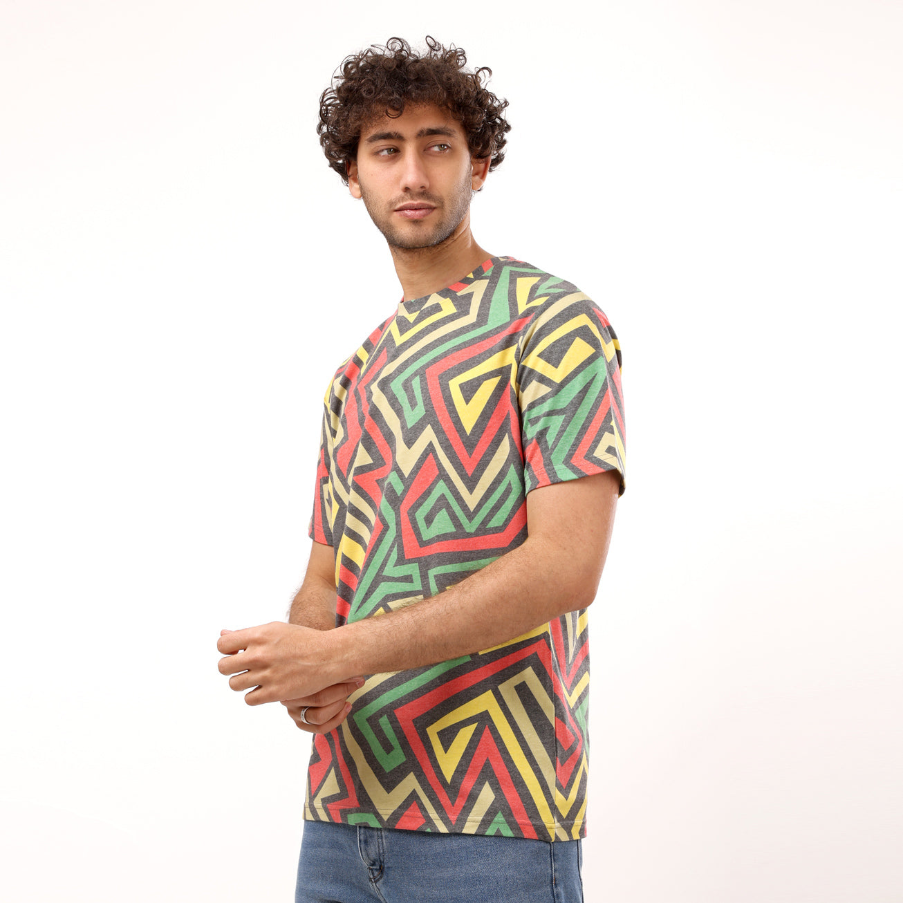 Colorful ZigZagged Shaped Half Sleeves T-Shirt - 2bstylish
