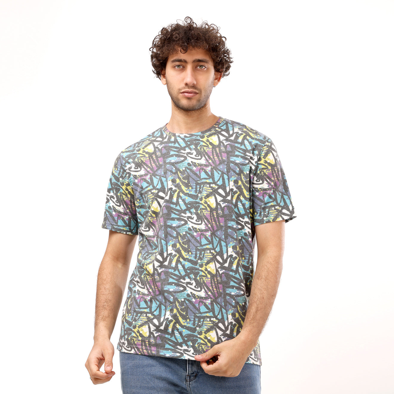 Multicolor Round Neck Half Sleeves T - Shirt - 2bstylish