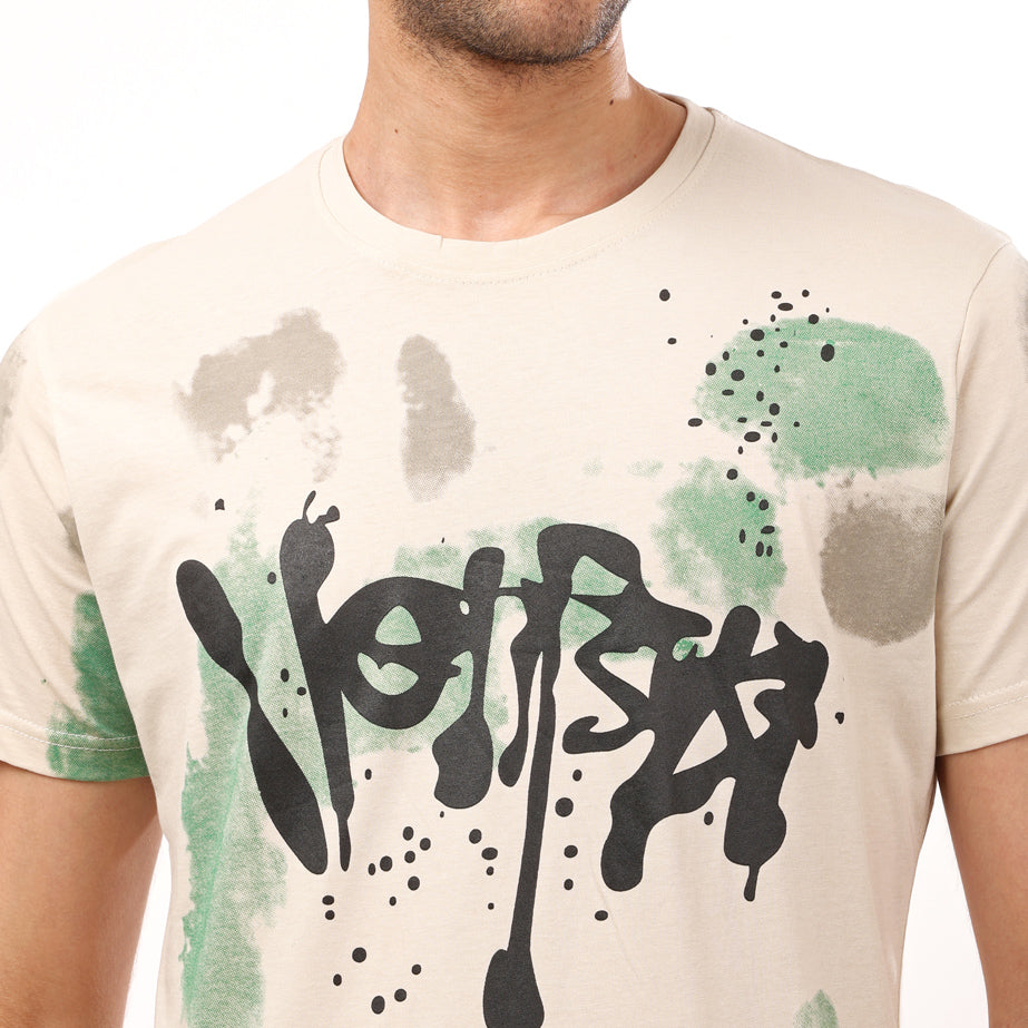 Printed Stylish Half Sleeves T- Shirt - Beige - 2bstylish