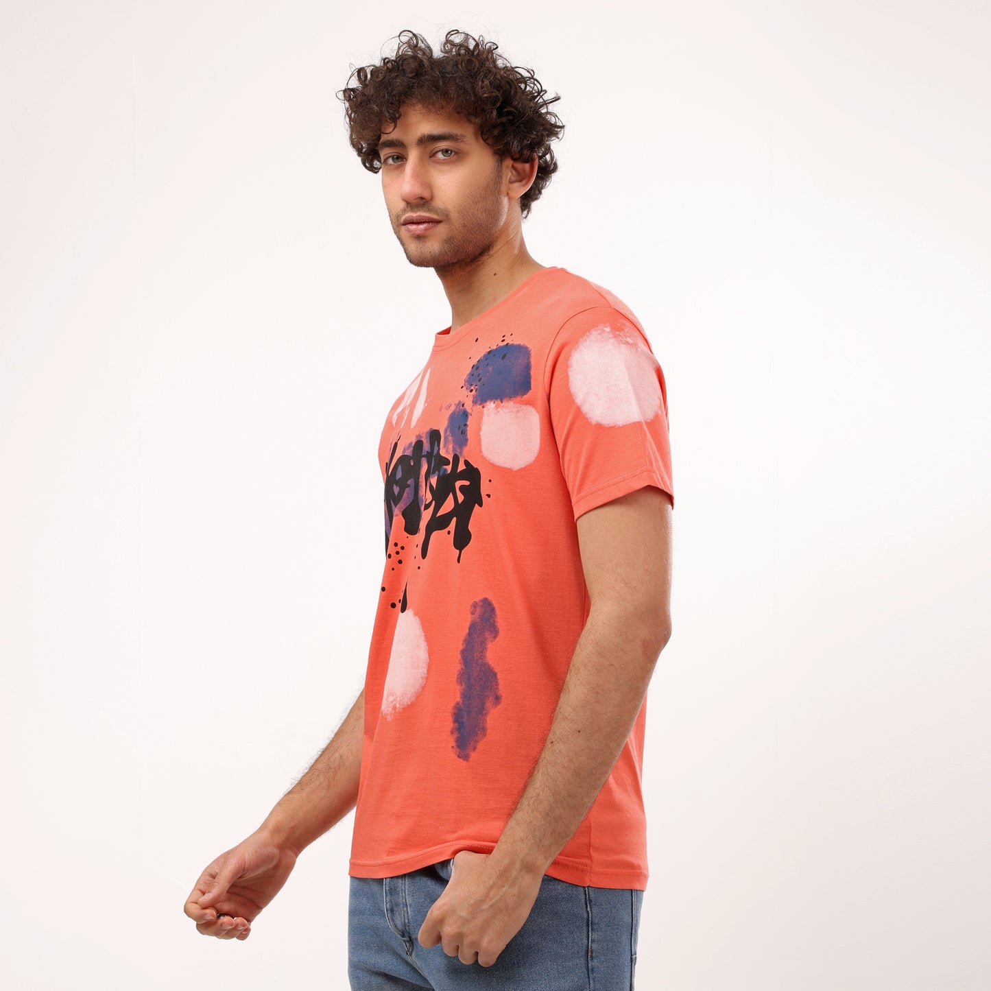 Printed Stylish Half Sleeves T- Shirt - Orange - 2bstylish
