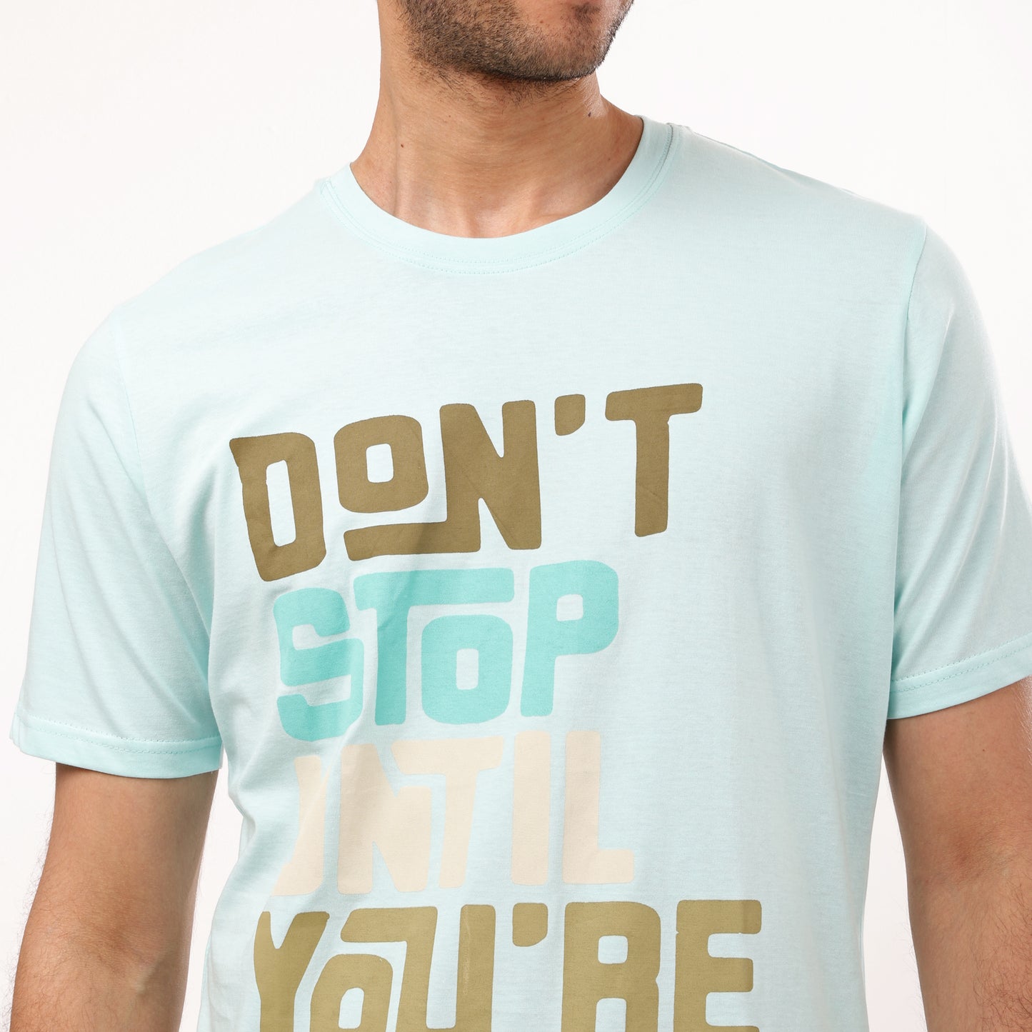 Half Sleeves Printed Crew Neck T- Shirt - Sky Blue - 2bstylish