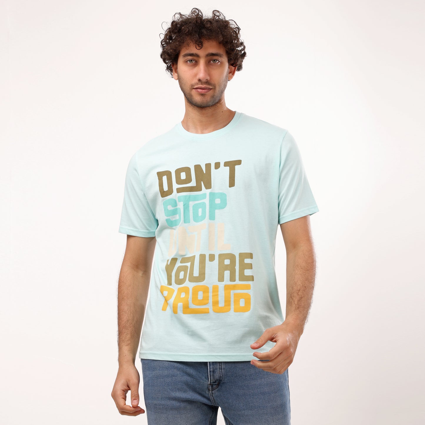 Half Sleeves Printed Crew Neck T- Shirt - Sky Blue - 2bstylish