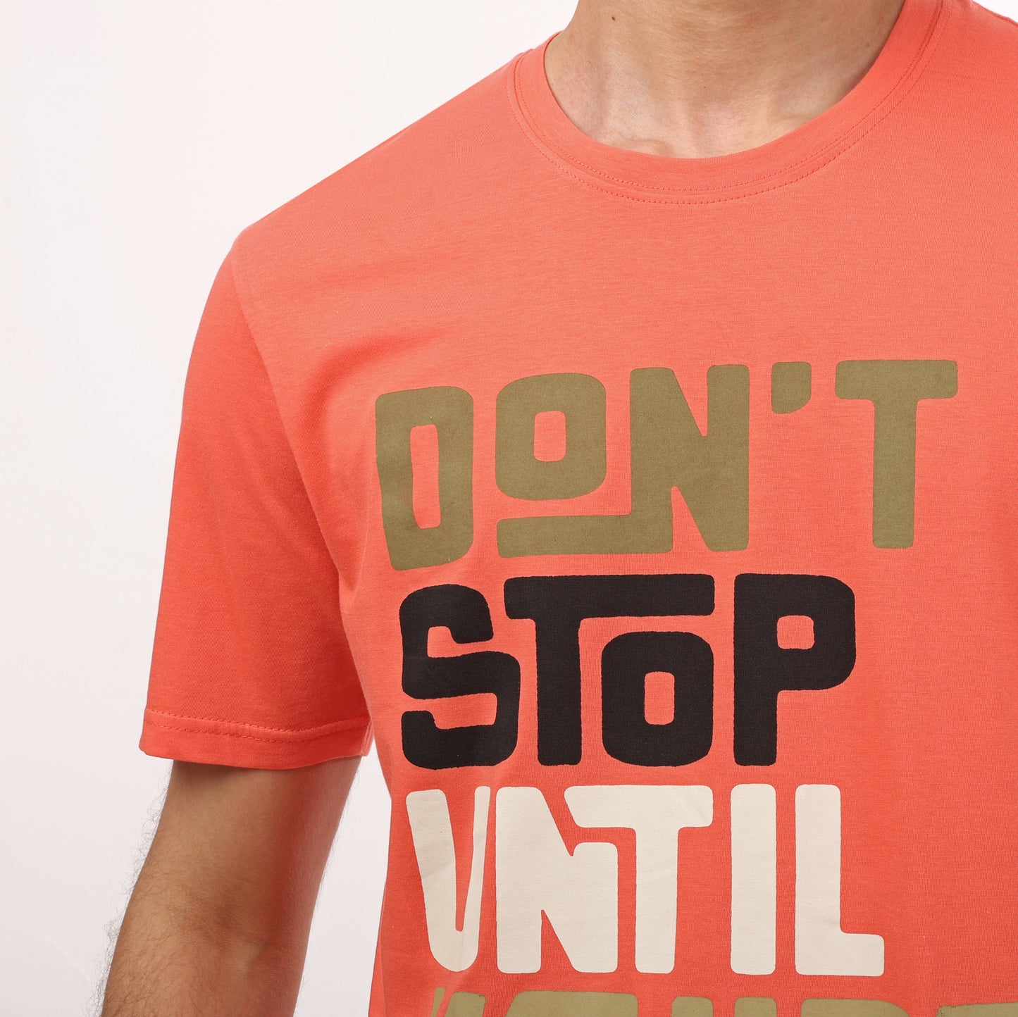 Half Sleeves Printed Crew Neck T- Shirt - Orange - 2bstylish