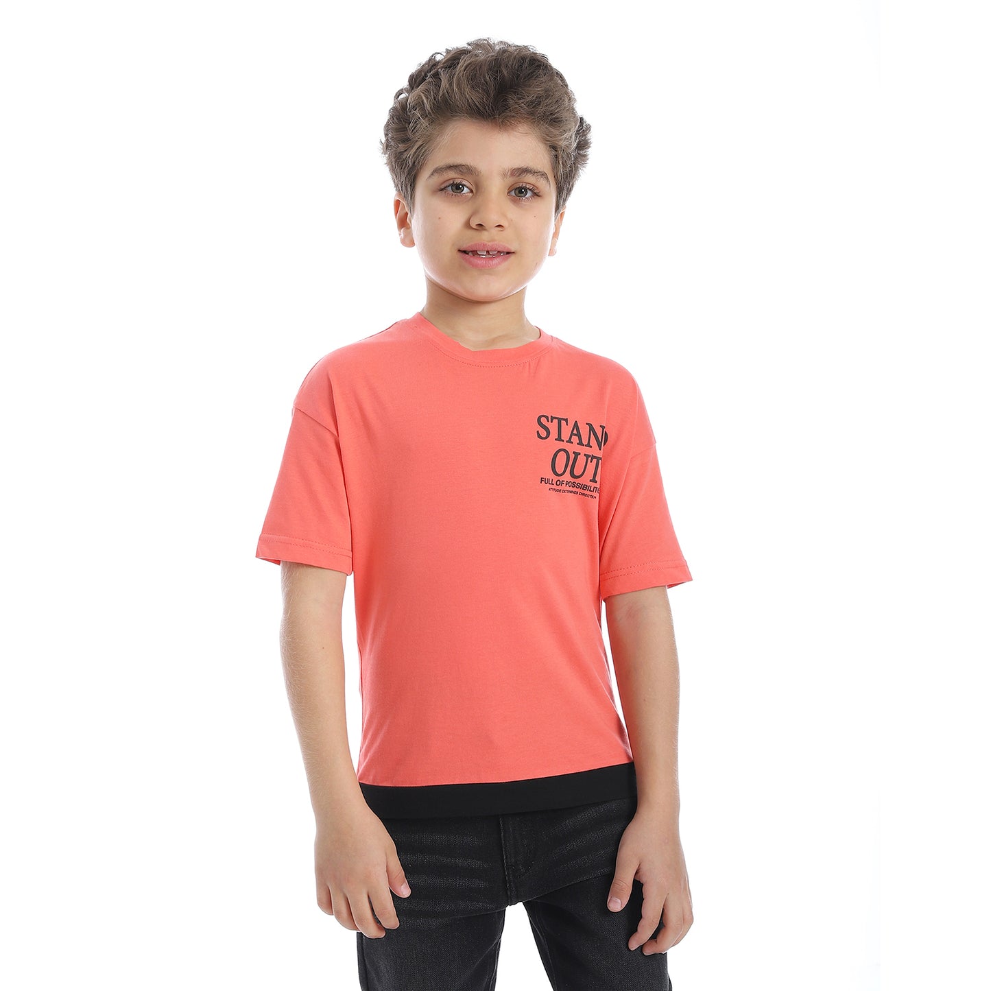 Boy's Printed Short Sleeve T-Shirt -Orange