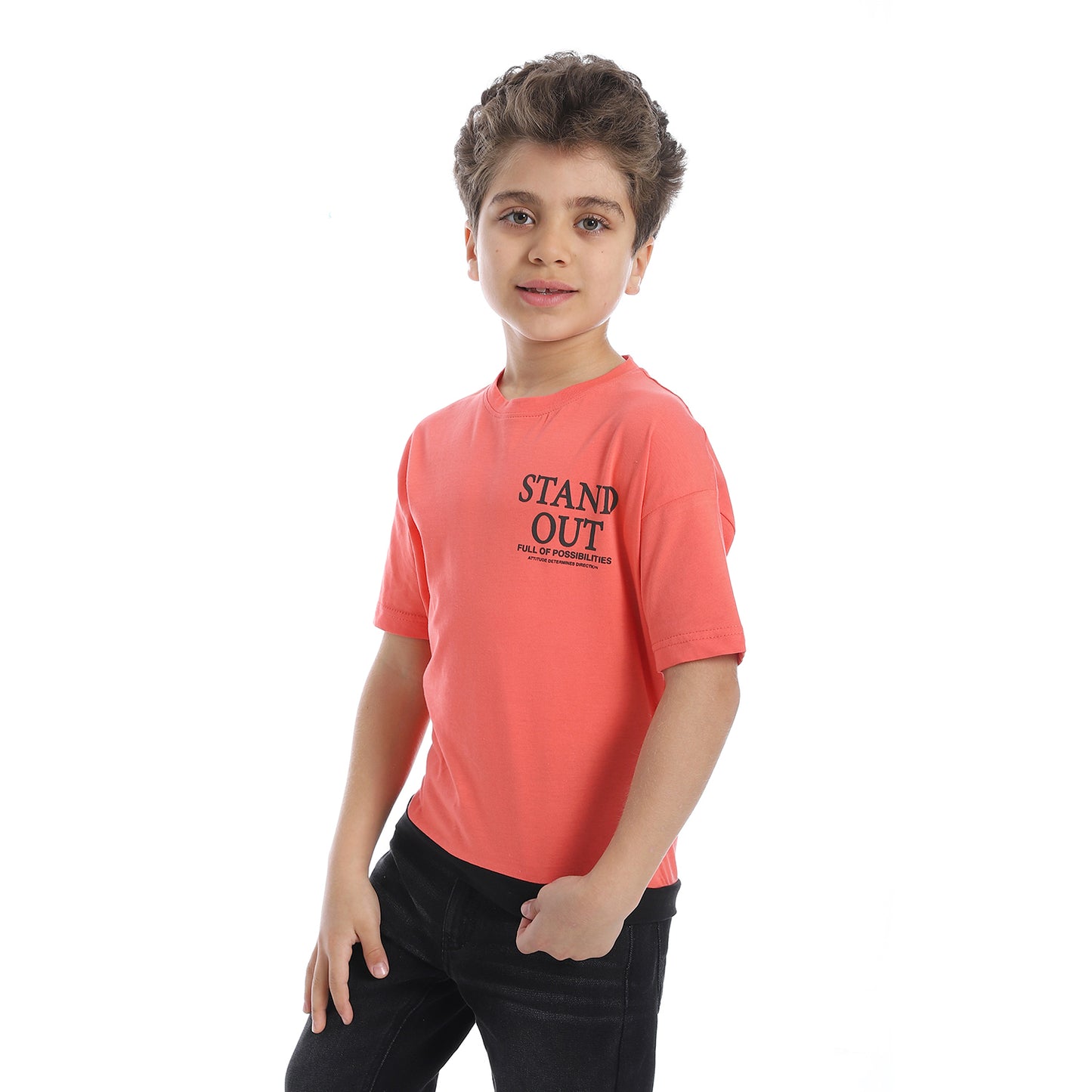 Boy's Printed Short Sleeve T-Shirt -Orange