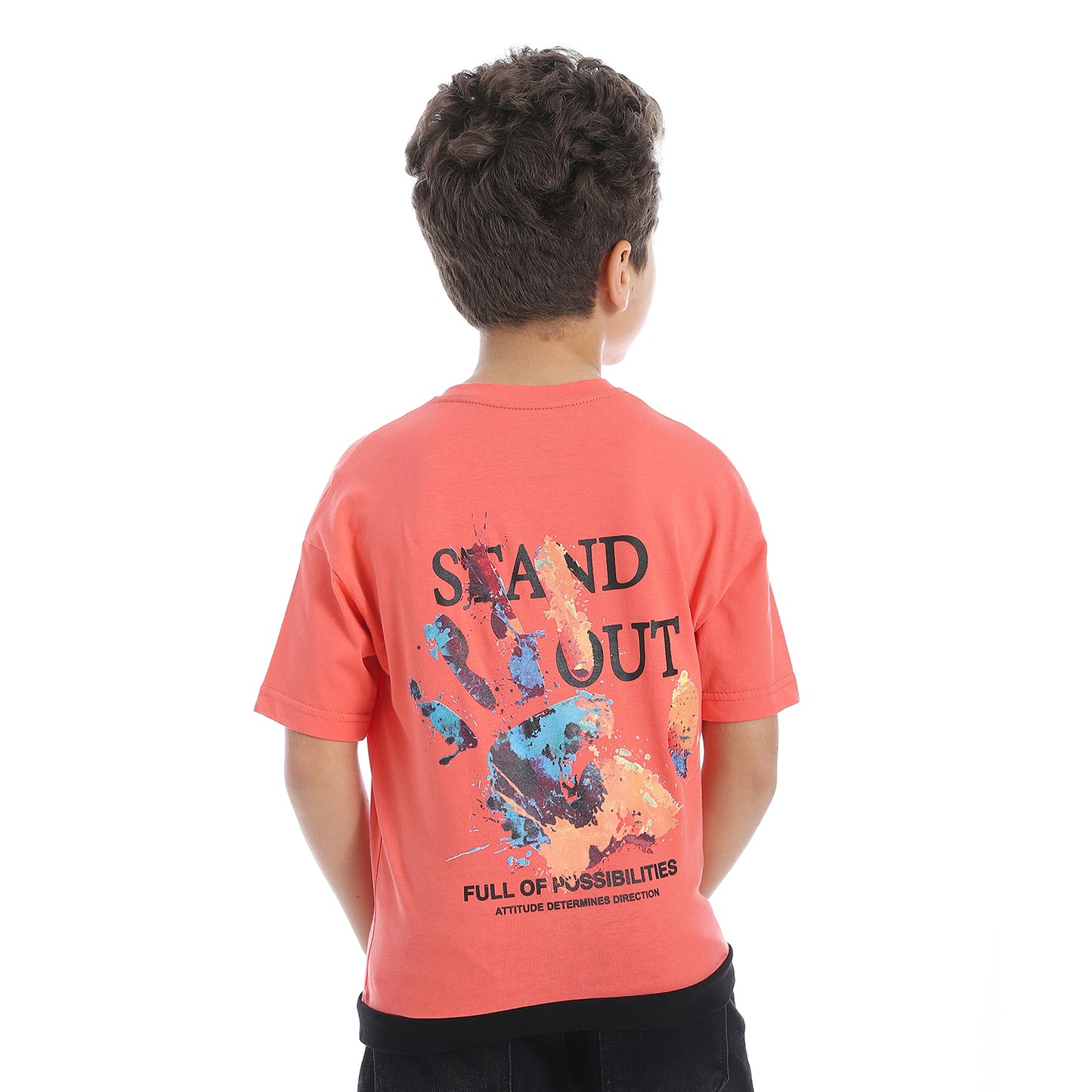 Boy's Printed Short Sleeve T-Shirt -Orange