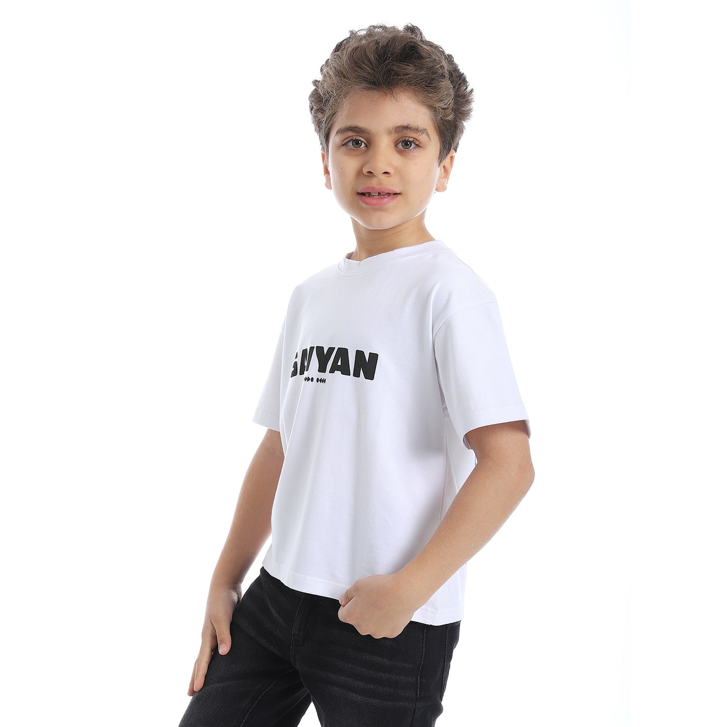 White Printed Basic Boys T-Shirt