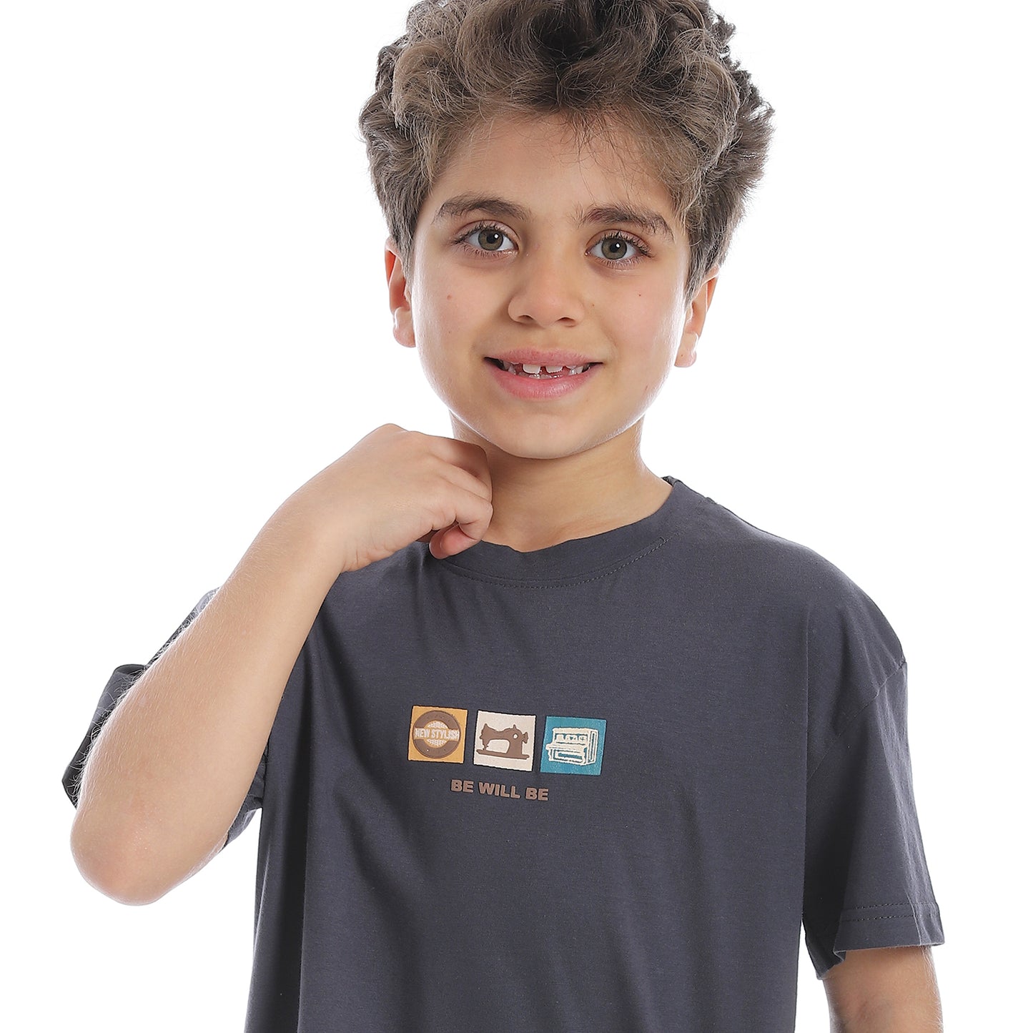 Round Neck Printed Short Sleeve Boys T-Shirt - Navy