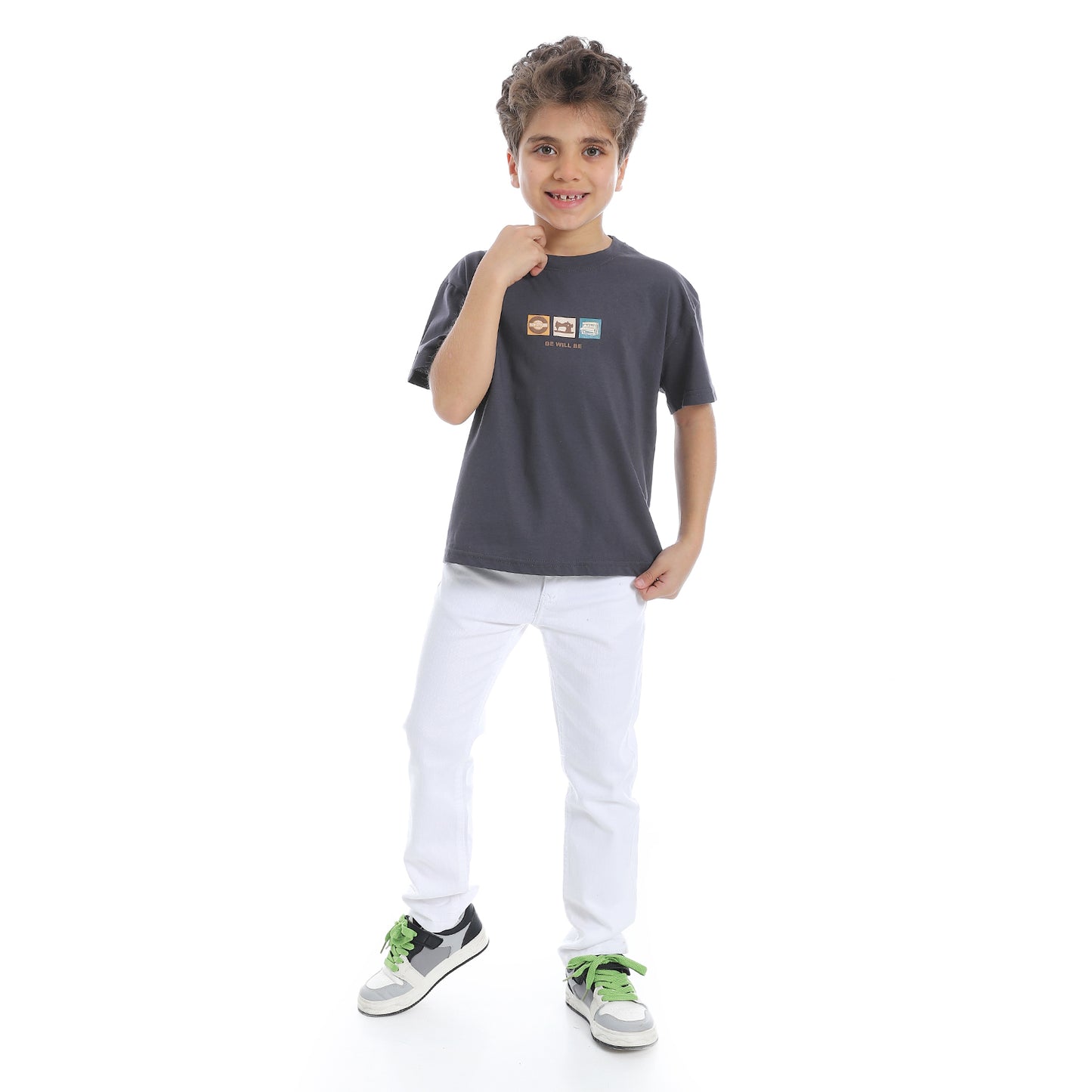 Round Neck Printed Short Sleeve Boys T-Shirt - Navy