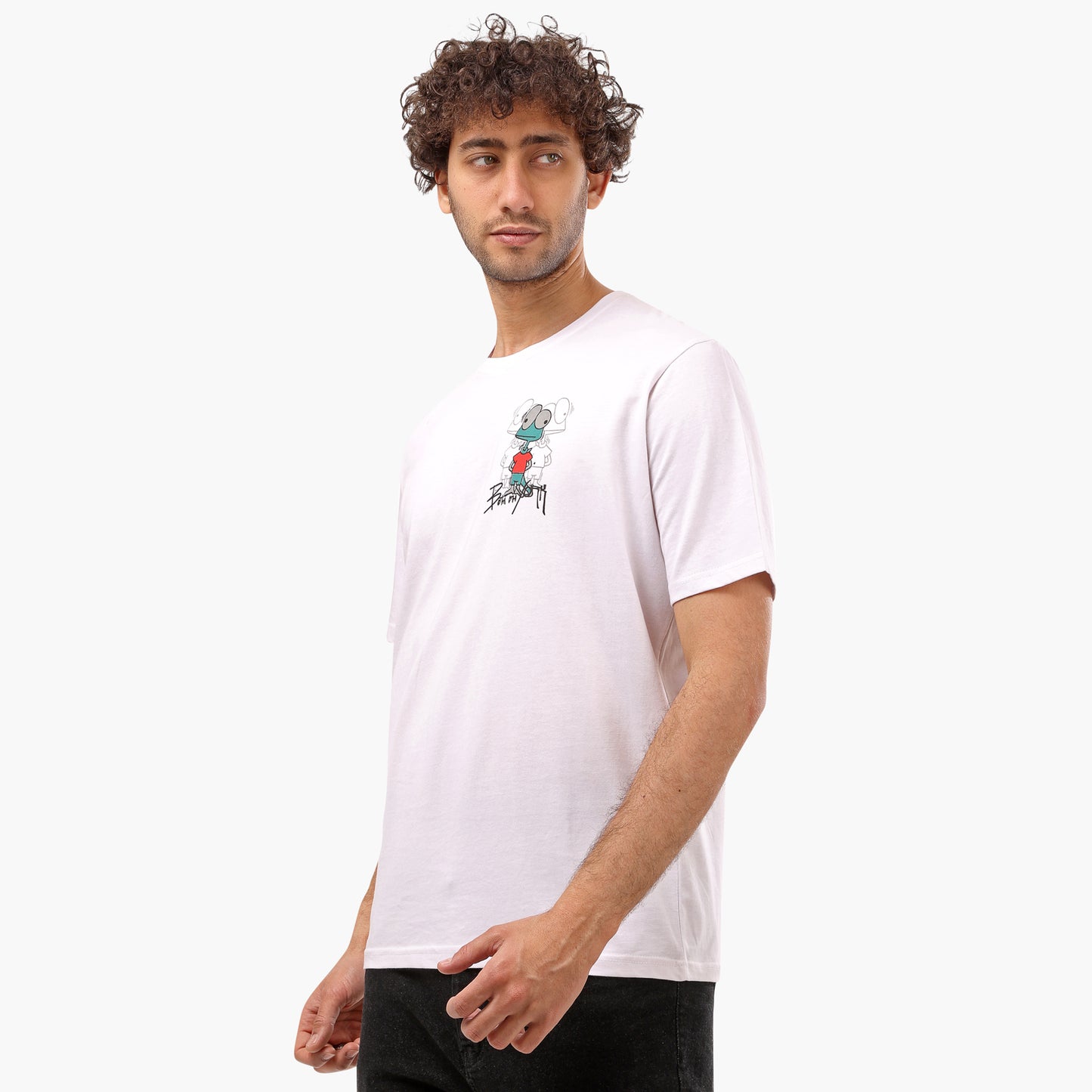 Cartoon Printed Front & Back Half Sleeves White T- Shirt - 2bstylish