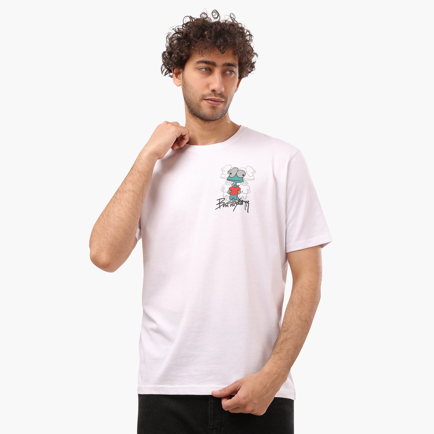 Cartoon Printed Front & Back Half Sleeves White T- Shirt - 2bstylish