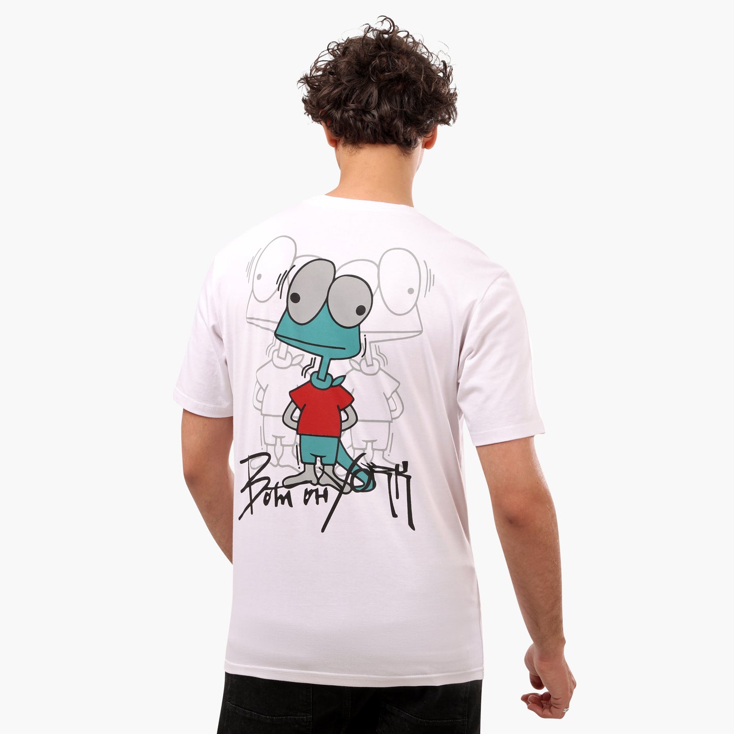 Cartoon Printed Front & Back Half Sleeves White T- Shirt - 2bstylish
