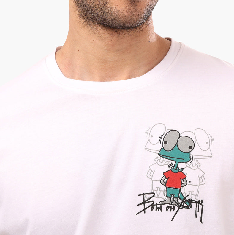 Cartoon Printed Front & Back Half Sleeves White T- Shirt - 2bstylish