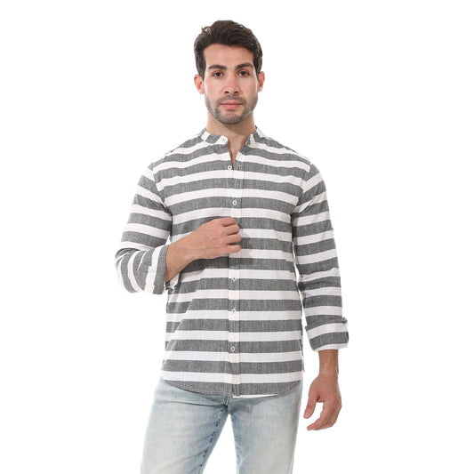 Black And White Buttons Closure Striped Shirt