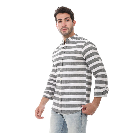 Black And White Buttons Closure Striped Shirt