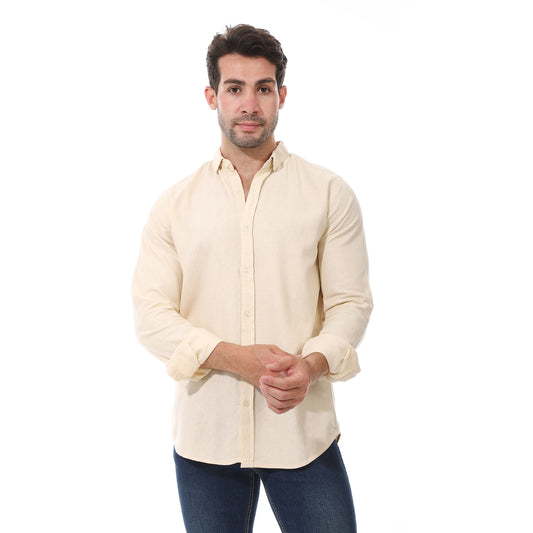 Beige Turn Down Collar Cotton Shirt