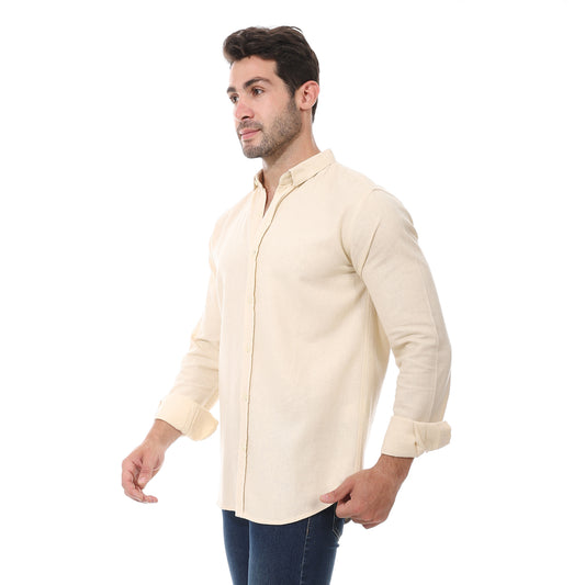 Beige Turn Down Collar Cotton Shirt