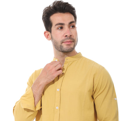 Mustard Brand Collar Cotton Plain Shirt - 2bstylish