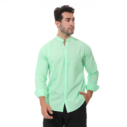 Lime Green Brand Collar Cotton Plain Shirt