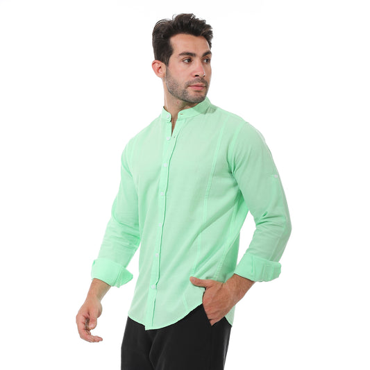 Lime Green Brand Collar Cotton Plain Shirt
