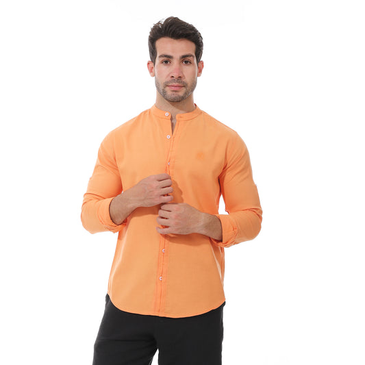 Orange Hidden Placket Long Sleeves Shirt