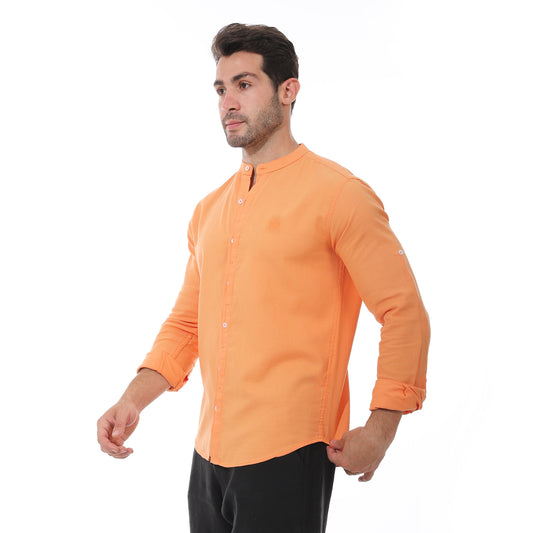 Orange Hidden Placket Long Sleeves Shirt