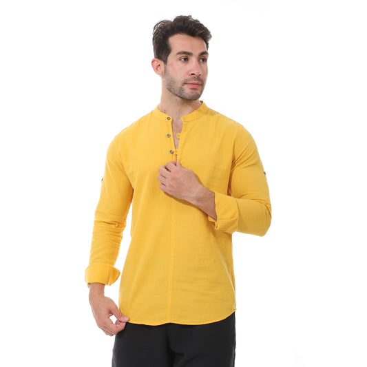 Yellow Brand Collar Long Sleeves Shirt