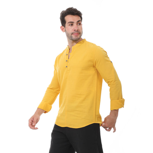 Yellow Brand Collar Long Sleeves Shirt