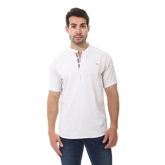 Smoke White Hidden Placket Plain Shirt
