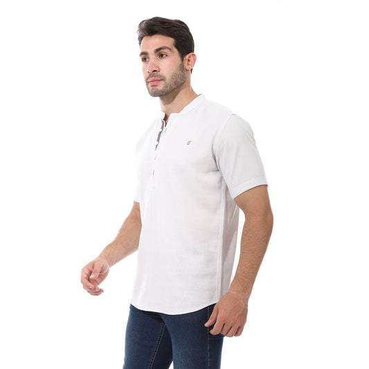 Smoke White Hidden Placket Plain Shirt