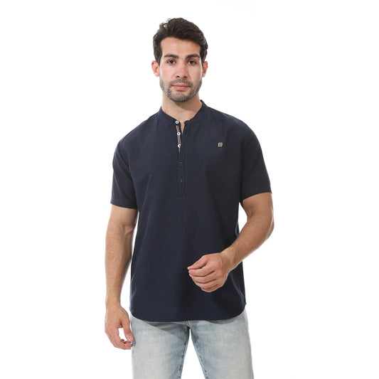 Smoke Navy Hidden Placket Plain Shirt