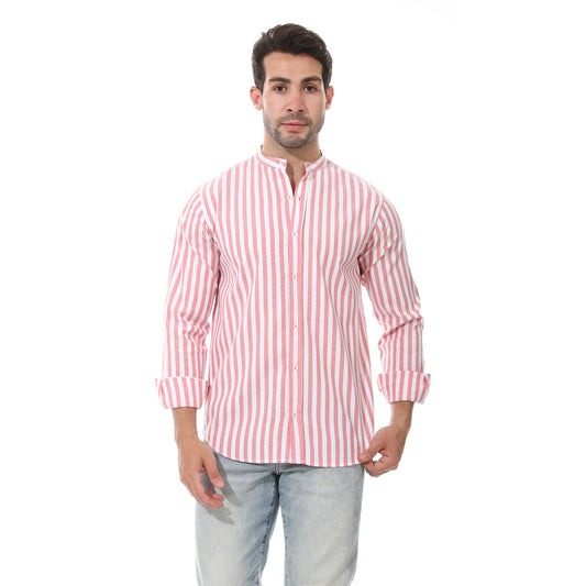 Regular Fit Long Sleeves Shirt - Red & White