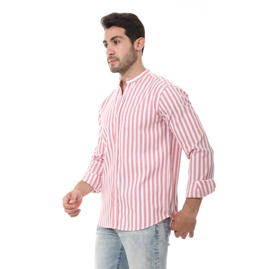 Regular Fit Long Sleeves Shirt - Red & White