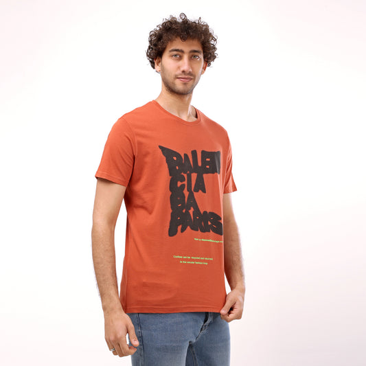 Printed Stylish Half Sleeves T- Shirt - Orange - 2bstylish