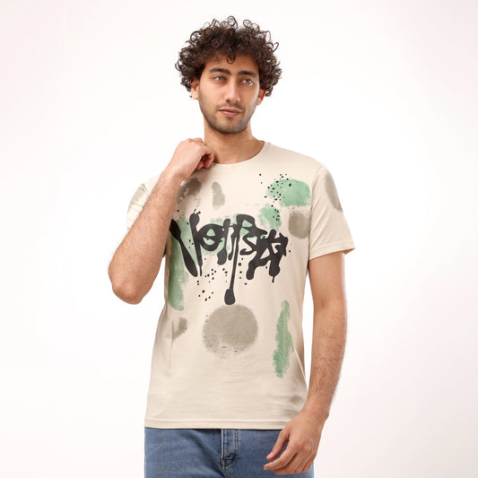 Printed Stylish Half Sleeves T- Shirt - Beige - 2bstylish