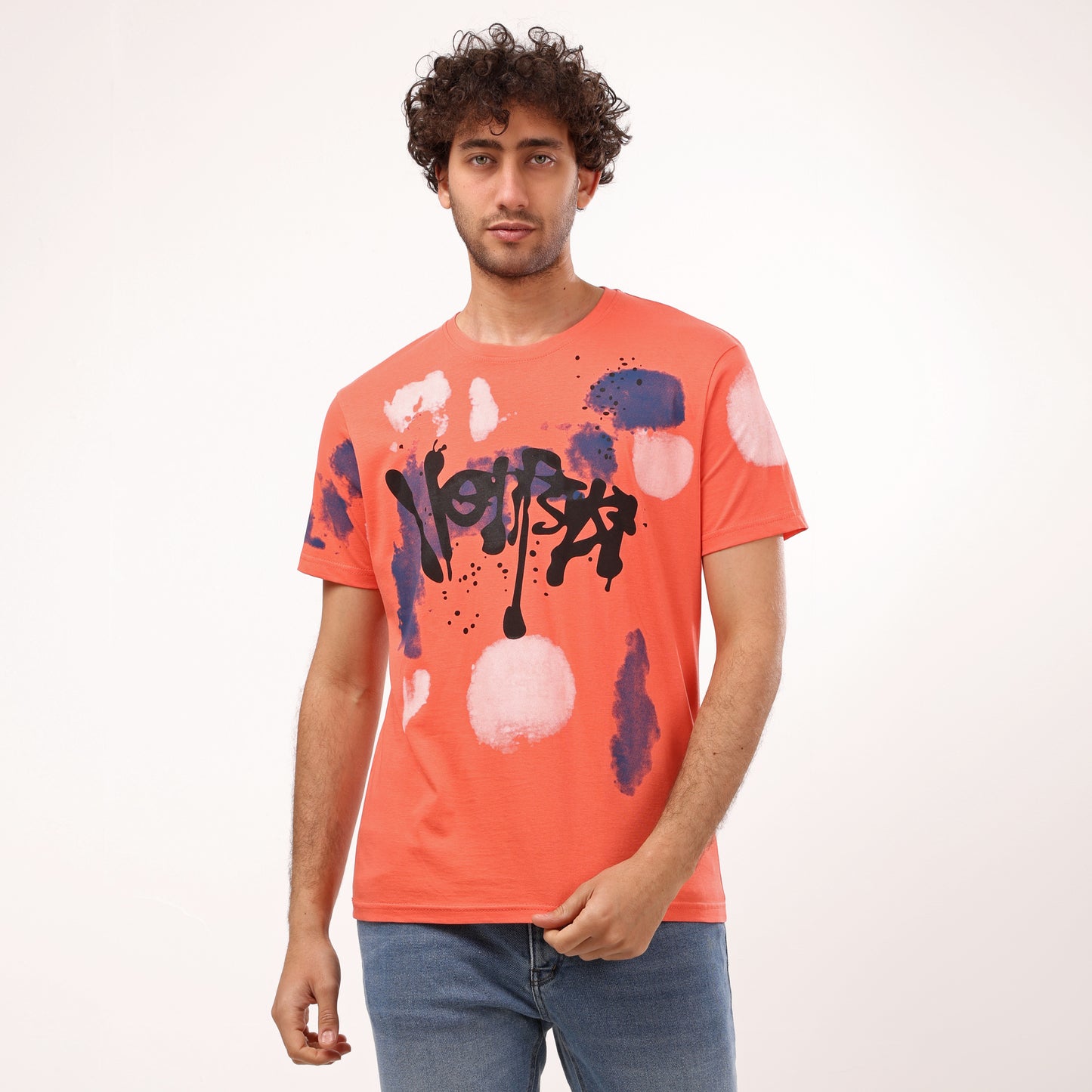Printed Stylish Half Sleeves T- Shirt - Orange - 2bstylish