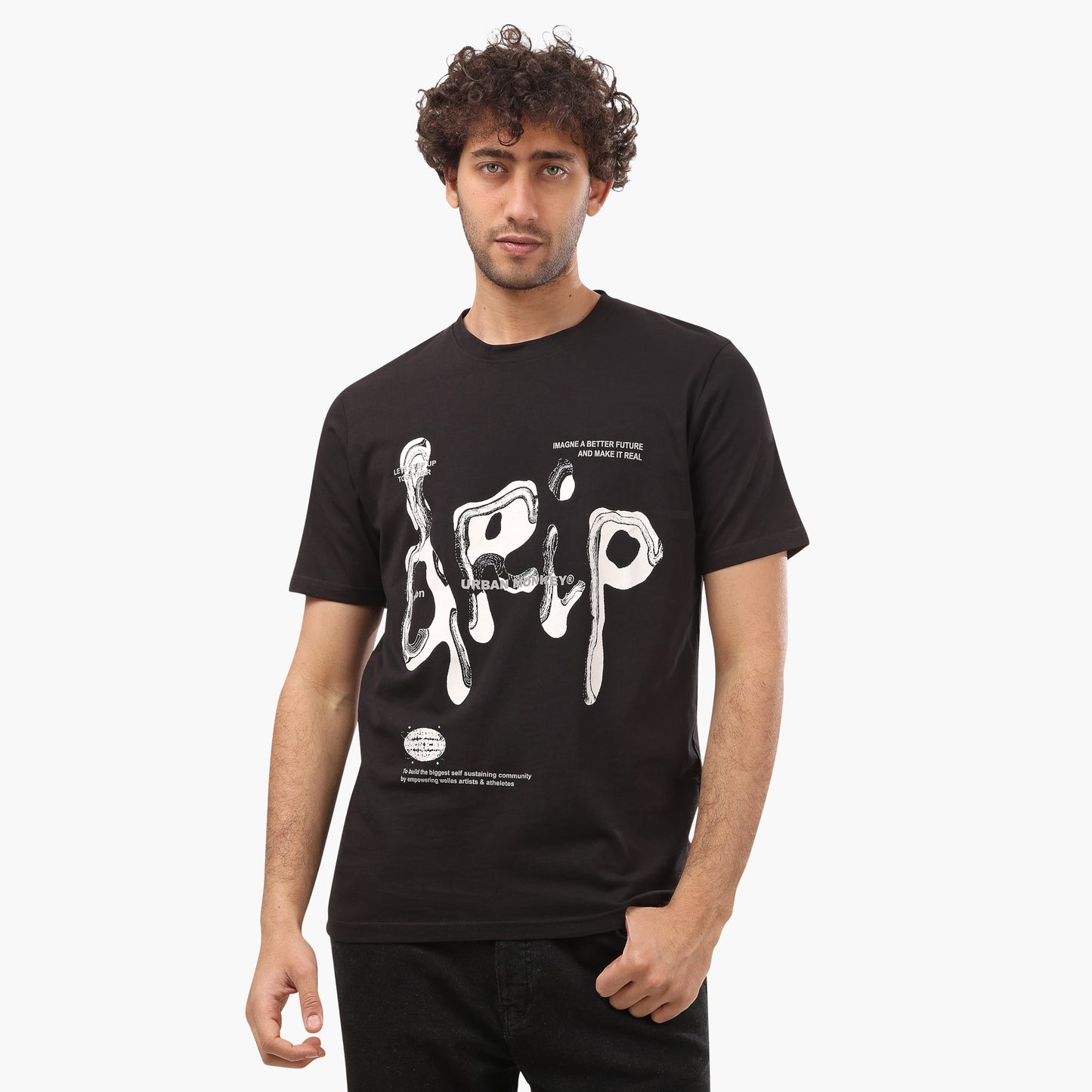 Printed Round Neck Half Sleeves BlackT- Shirt - 2bstylish
