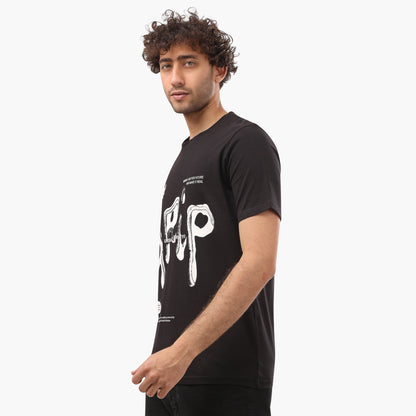 Printed Round Neck Half Sleeves BlackT- Shirt - 2bstylish