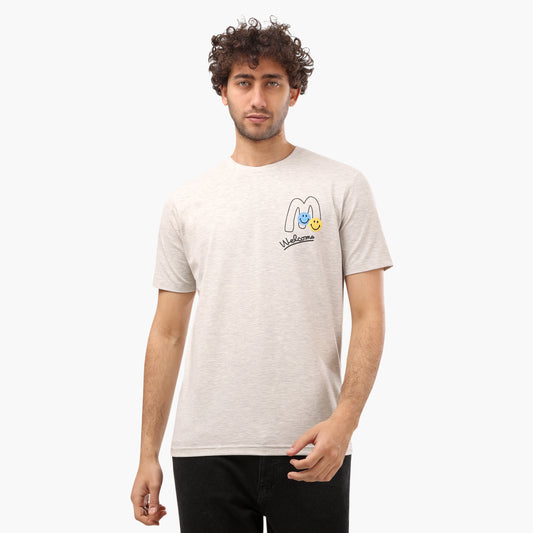 Half Sleeves Printed Round Neck T- Shirt - Gray - 2bstylish