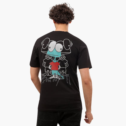 Cartoon Printed Front & Back Half Sleeves Black T- Shirt - 2bstylish