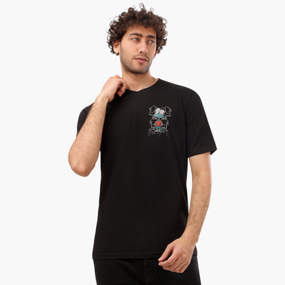Cartoon Printed Front & Back Half Sleeves Black T- Shirt - 2bstylish