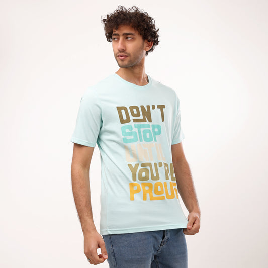 Half Sleeves Printed Crew Neck T- Shirt - Sky Blue - 2bstylish