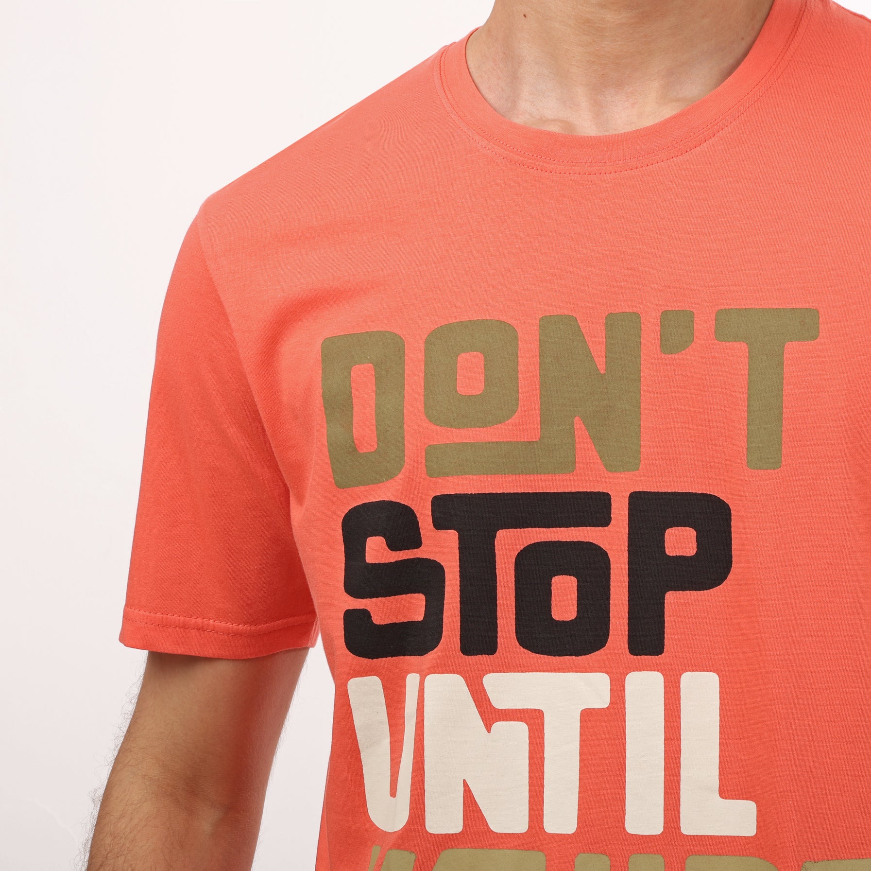 Half Sleeves Printed Crew Neck T- Shirt - Orange - 2bstylish