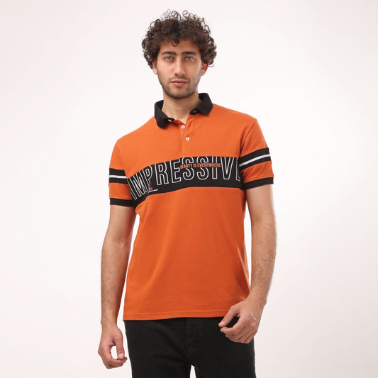 "Impressive" Half Sleeves Orange & Black Regular Fit T- Shirt - 2bstylish