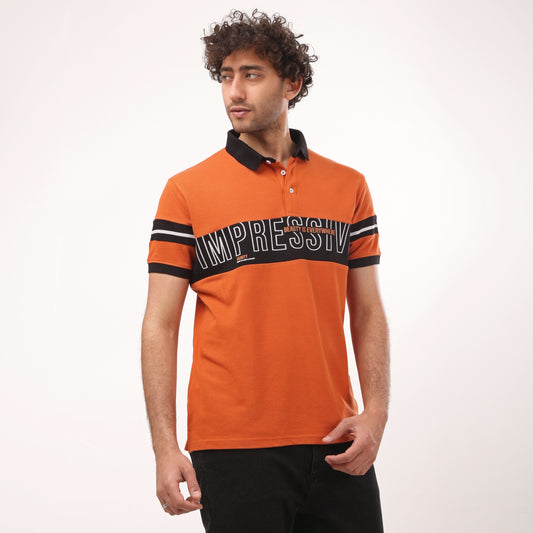 "Impressive" Half Sleeves Orange & Black Regular Fit T- Shirt - 2bstylish