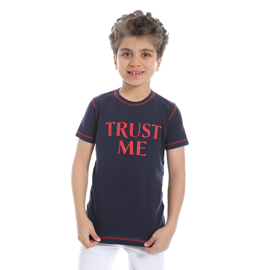 Boy's Printed Short Sleeve T-Shirt - Navy Blue